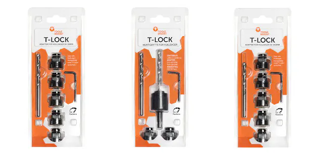 T-LOCK system for hurtigbytte av hullsag fra Toolsinvent